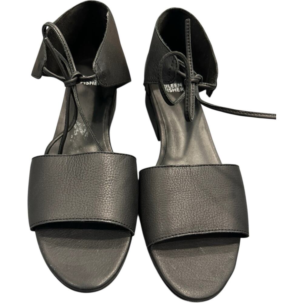 Eileen Fisher Ely Black Leather Open Toe Sandal Tie Ankle Strap Size 9.5M
